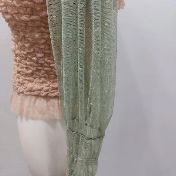 Free People Nothing Sweeter Top Fairycore Whimsical Women's XS Pink Mesh Ruffle - Picture 6 of 10